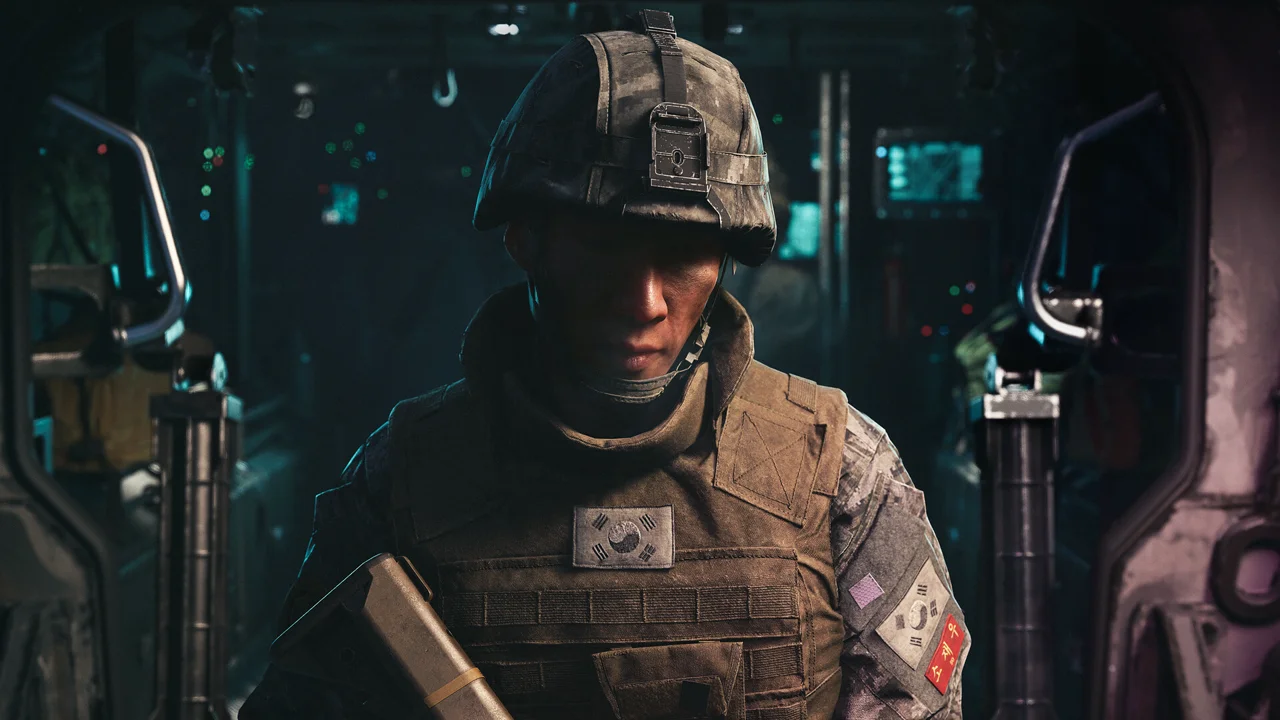 Call of Duty: Modern Warfare 4 multiplayer: first-person view of a soldier aiming down sights in a war-torn urban map with teammates visible