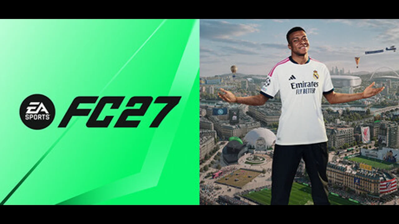 EA SPORTS FC 27 hero key art: a football player in EA Sports gear with The Grounds branding and a street-meets-stadium backdrop