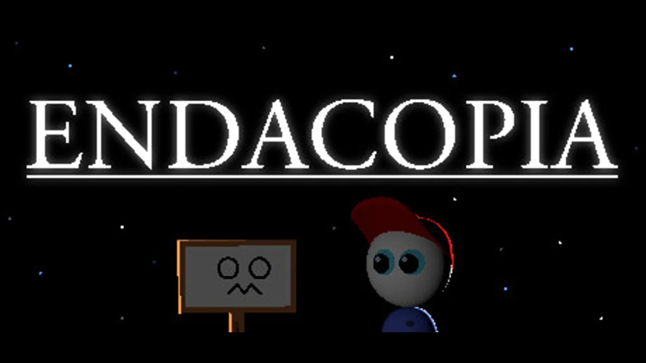 Endacopia key art: a bright, cartoonish edutainment-style scene with cheerful colors that contrast with a hint of unease