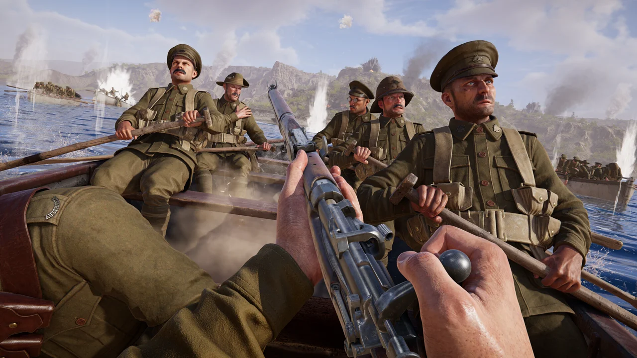 Gallipoli gameplay: desert expedition — soldiers crossing open ground toward Ottoman strongpoints