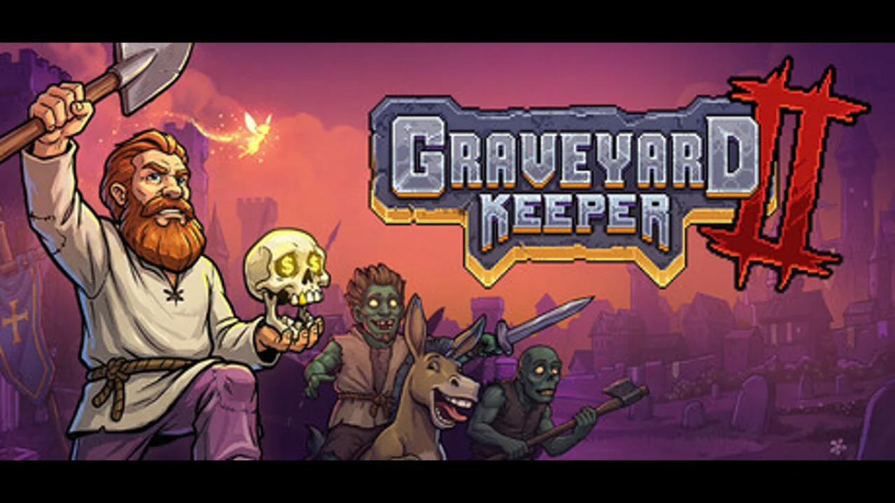 Graveyard Keeper 2 — official Steam header image: the graveyard keeper and his medieval town