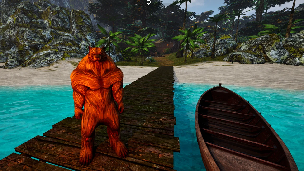 Gameplay of The Lantern of the Laughless Saint: a wide view of the island's coastline and tower in the distance