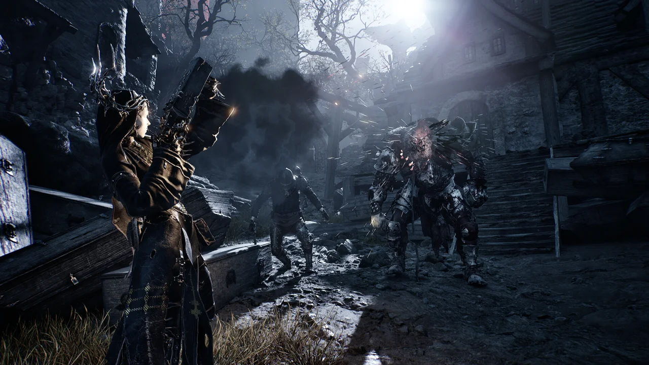Mortal Shell II gameplay: exploring a snowy, foggy landscape with a fallen warrior Shell in the foreground