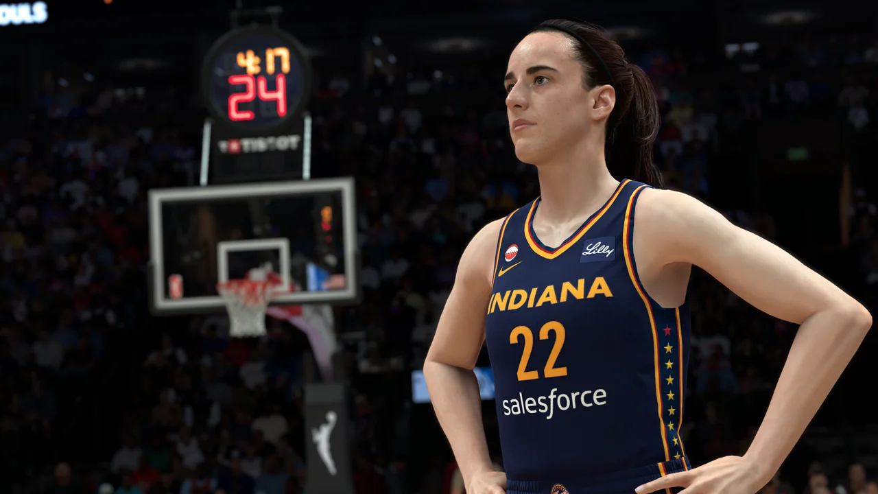 NBA 2K27 gameplay: a 3v3 game at The Park with MyPLAYER avatars, leaderboard and badge progress on screen