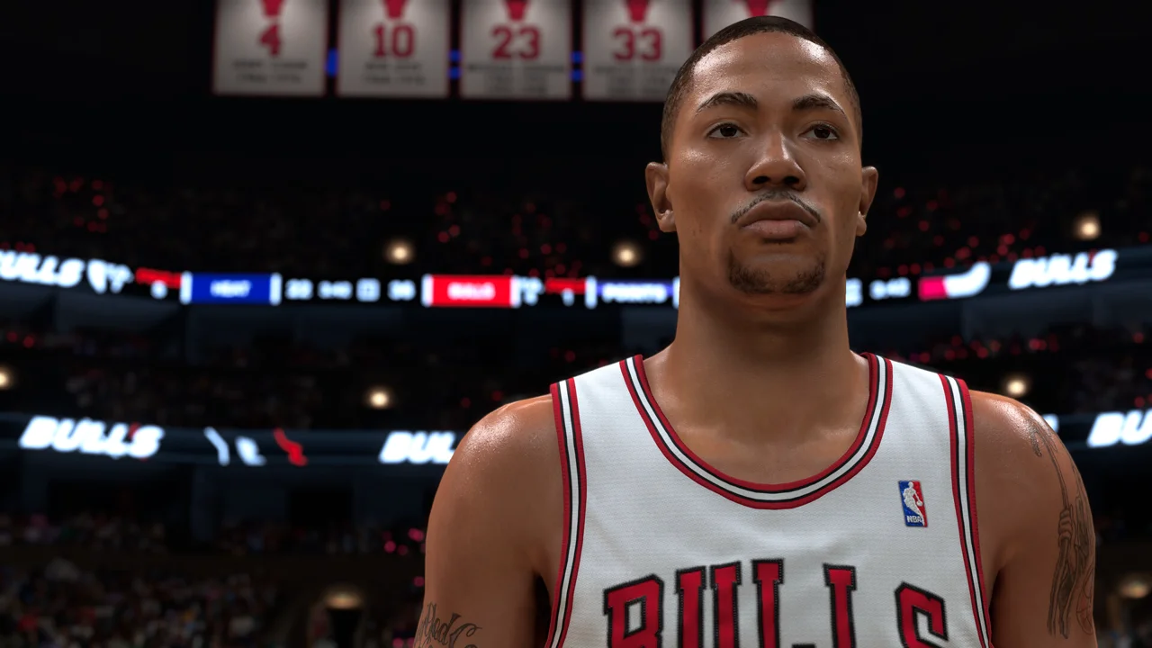 NBA 2K27 MyCAREER story moment: a player walking into a stadium tunnel, dramatic lighting, character stats panel on the right
