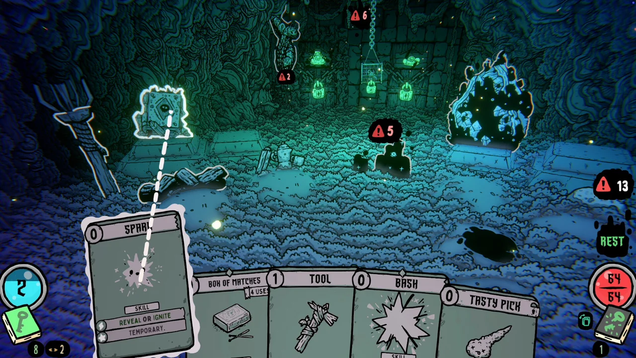 Shroom and Gloom screenshot: a hand-drawn monster encounter in the fungal under-realm