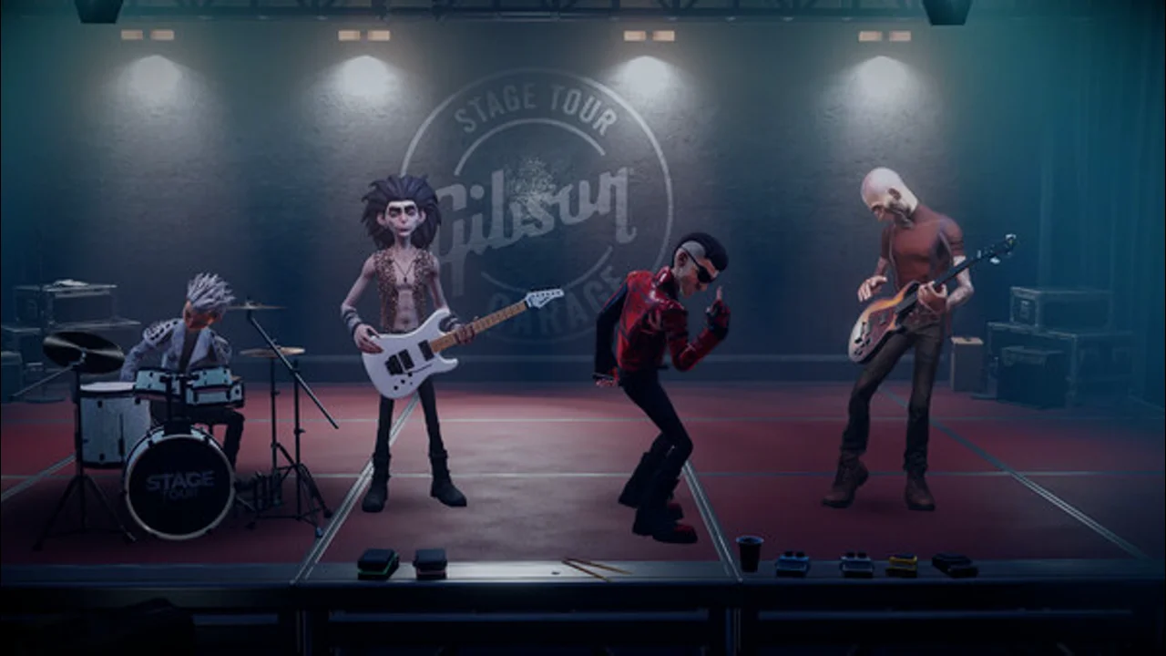 Stage Tour screenshot: a setlist menu with multiple song tiers and a tour progression view