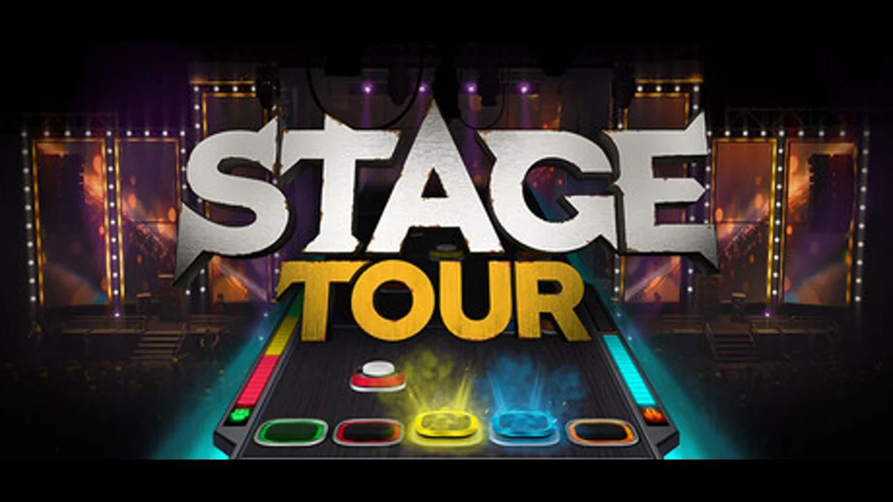 Stage Tour key art: a stage lit up in neon with a guitar silhouette, RedOctane's signature plastic-instrument vibe