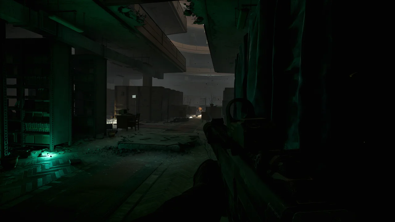 Cost of Hope gameplay: night combat with muzzle flash lighting up ruins