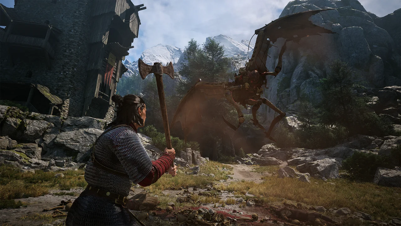 The Blood of Dawnwalker screenshot: a moonlit medieval scene with the protagonist Coen