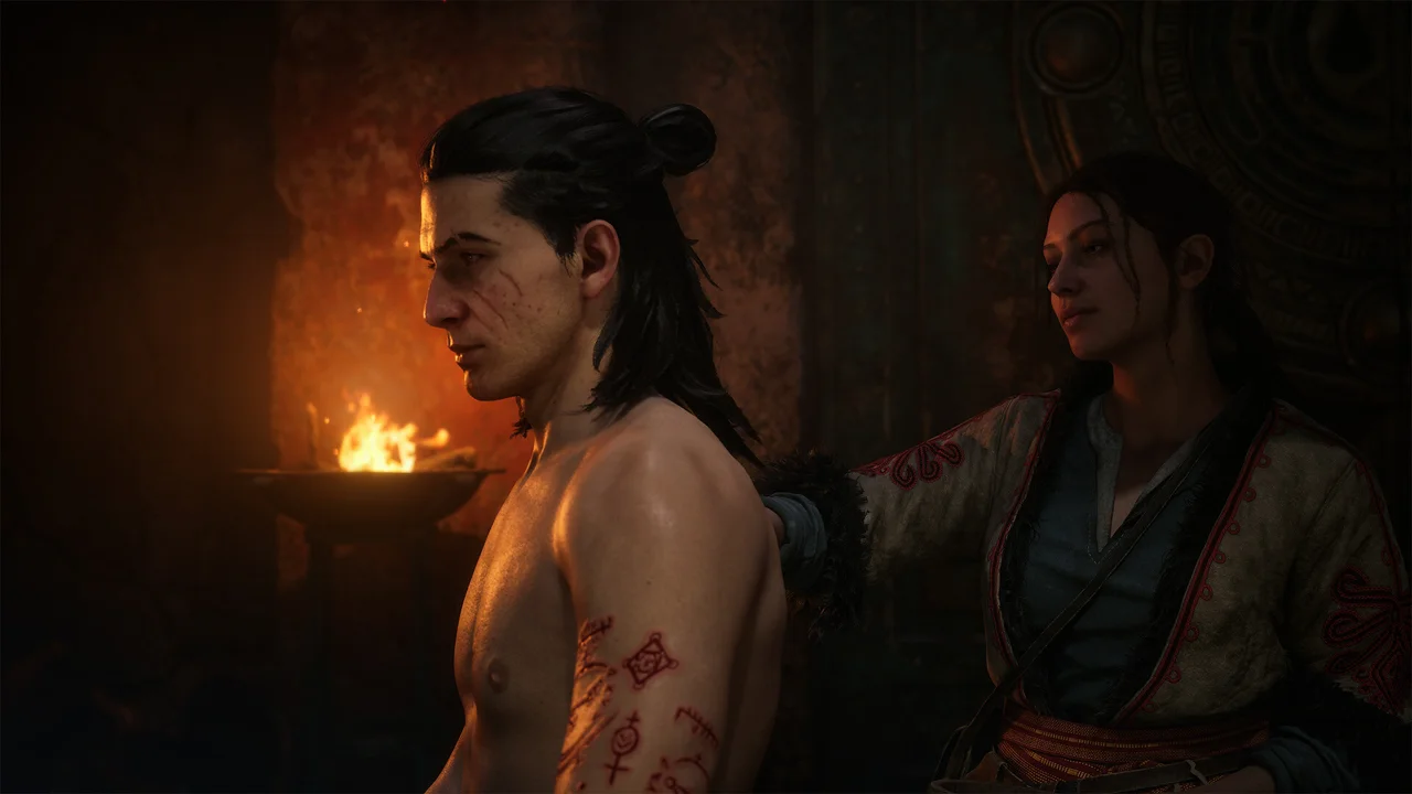 The Blood of Dawnwalker gameplay: combat in a dark fantasy village setting
