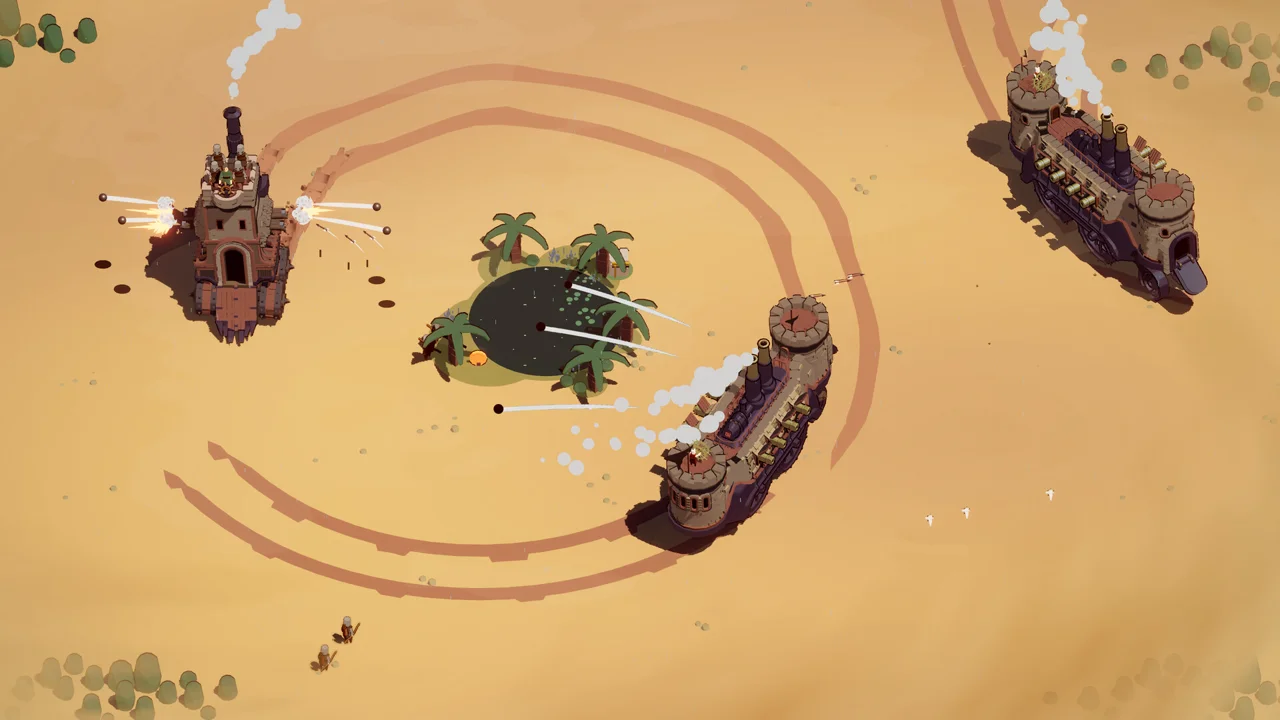 Wanderburg mid-battle with projectile fire criss-crossing between two fortresses