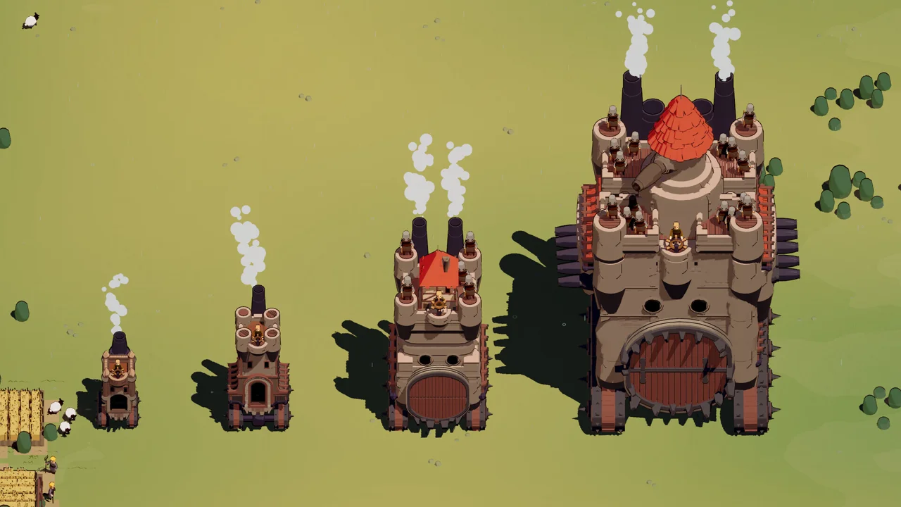 Wanderburg fortress facing a much larger enemy castle across an open field